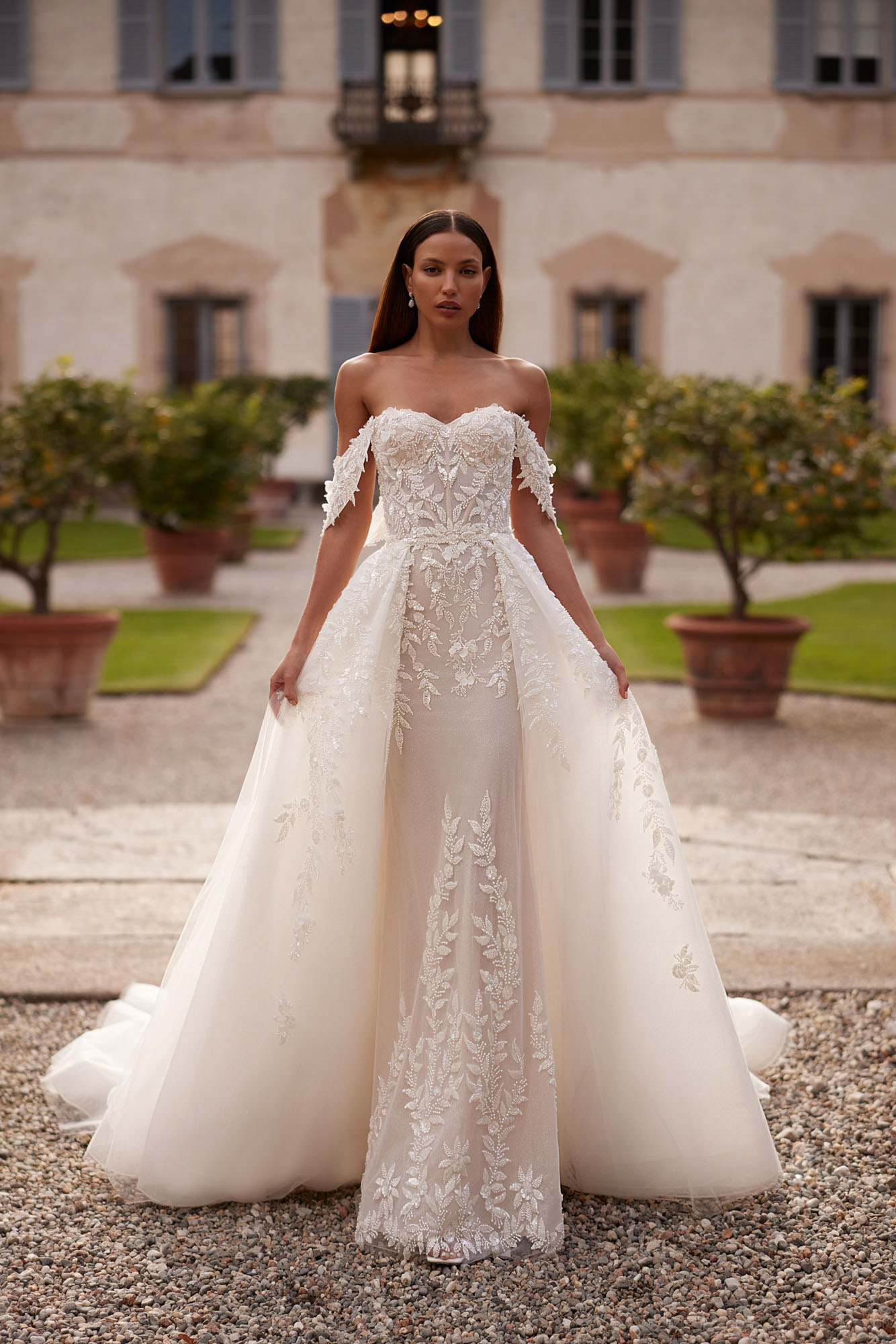 Rosabelle – Fit & Flare mit Spitze, Off-Shoulder-Trägern & abnehmbarem Overskirt